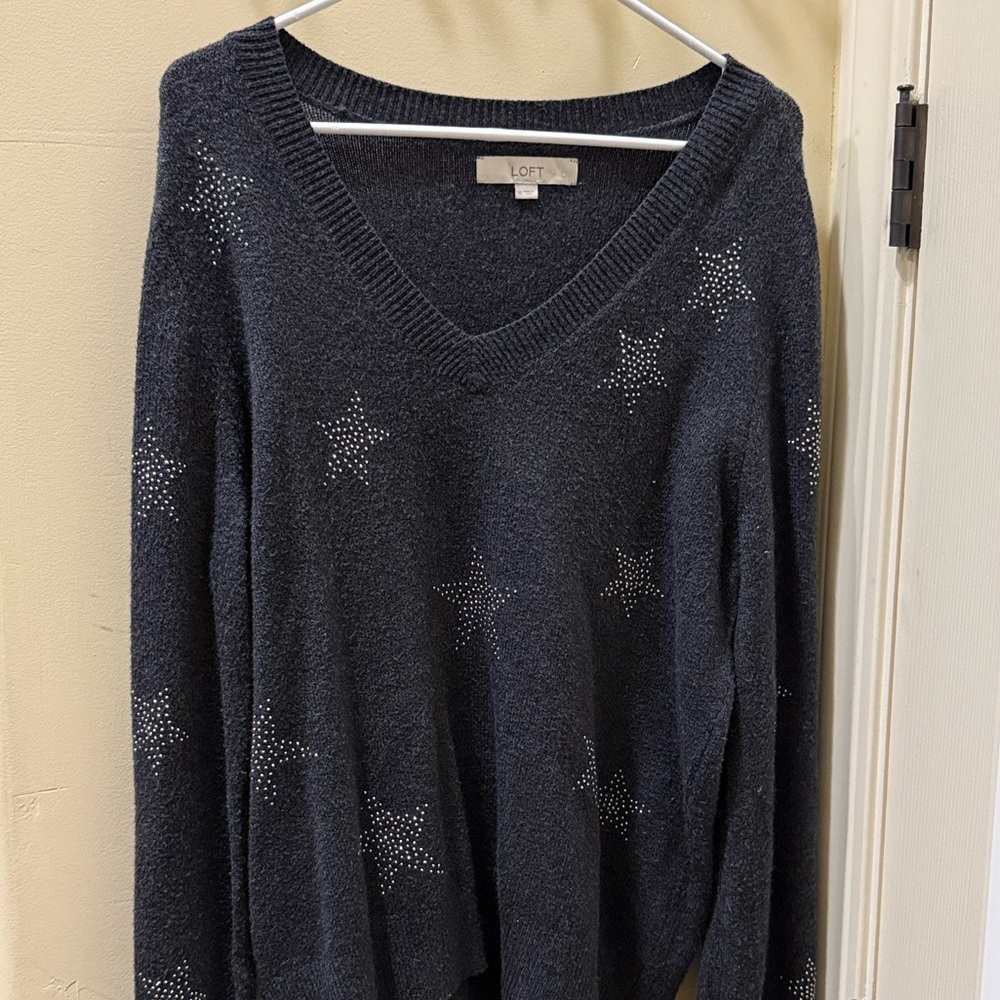 LOFT Women's Charcoal Star V-Neck Sweater